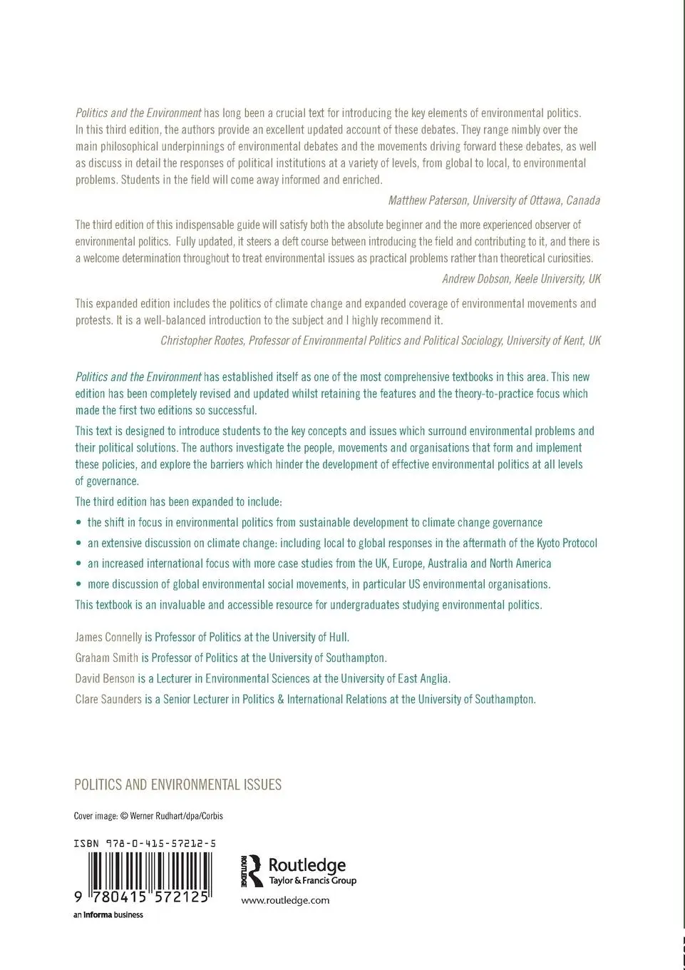 Rückseite: 9780415572125 | Politics and the Environment | From Theory to Practice | Taschenbuch