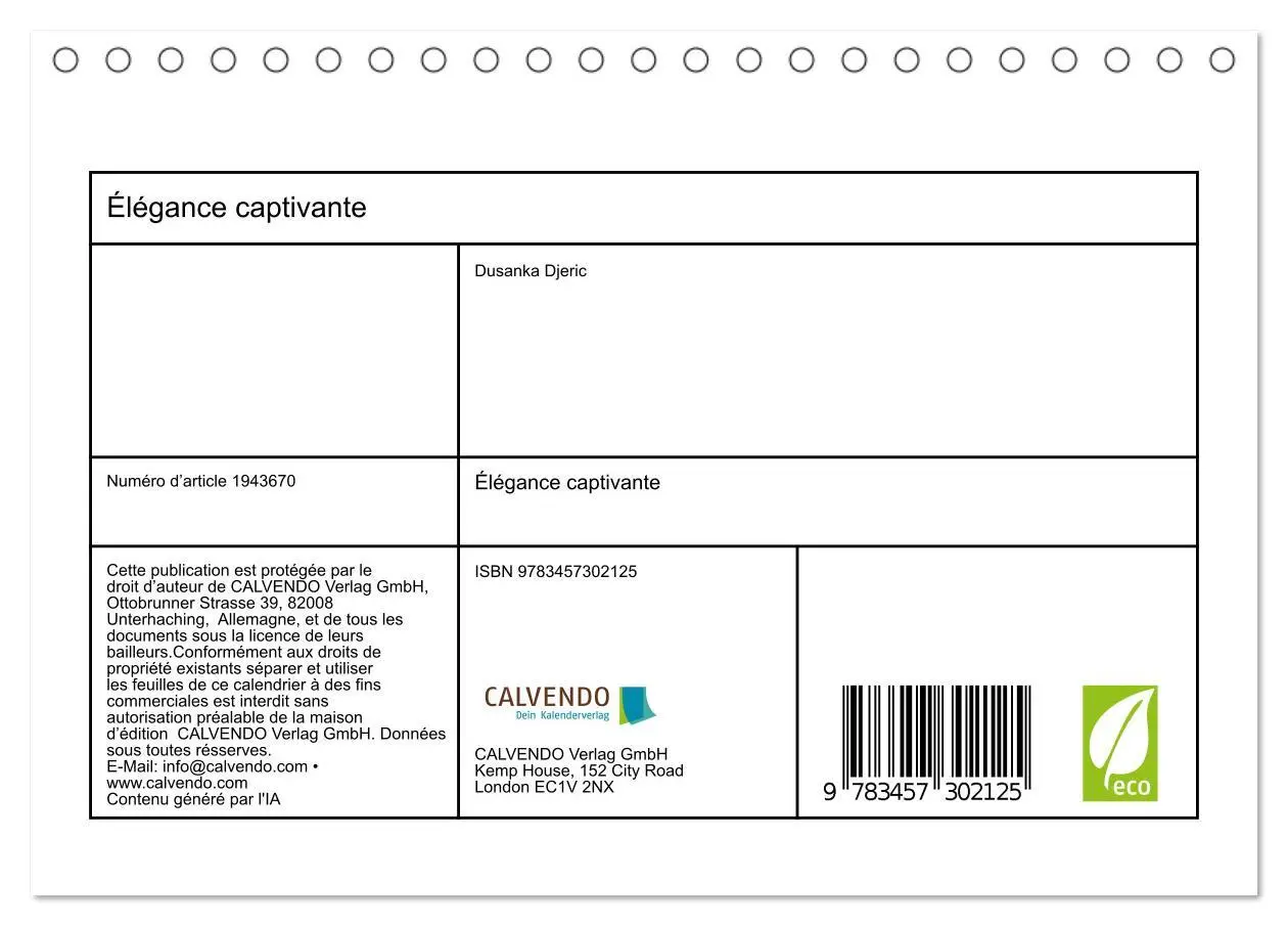 Bild: 9783457302125 | Élégance captivante (Calendrier de bureau 2026 DIN A5 vertical),...