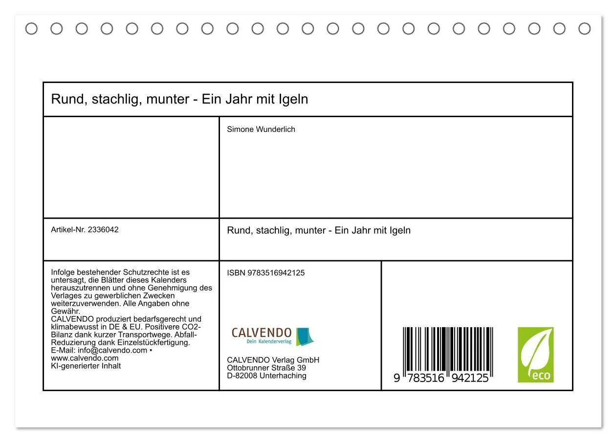 Bild: 9783516942125 | Rund, stachlig, munter - Ein Jahr mit Igeln (Tischkalender 2027 DIN...