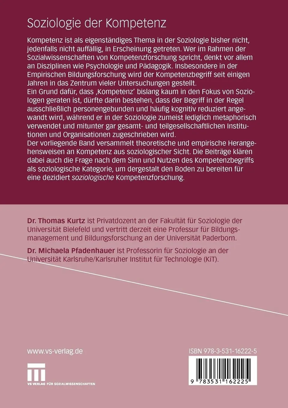 Rückseite: 9783531162225 | Soziologie der Kompetenz | Michaela Pfadenhauer (u. a.) | Taschenbuch