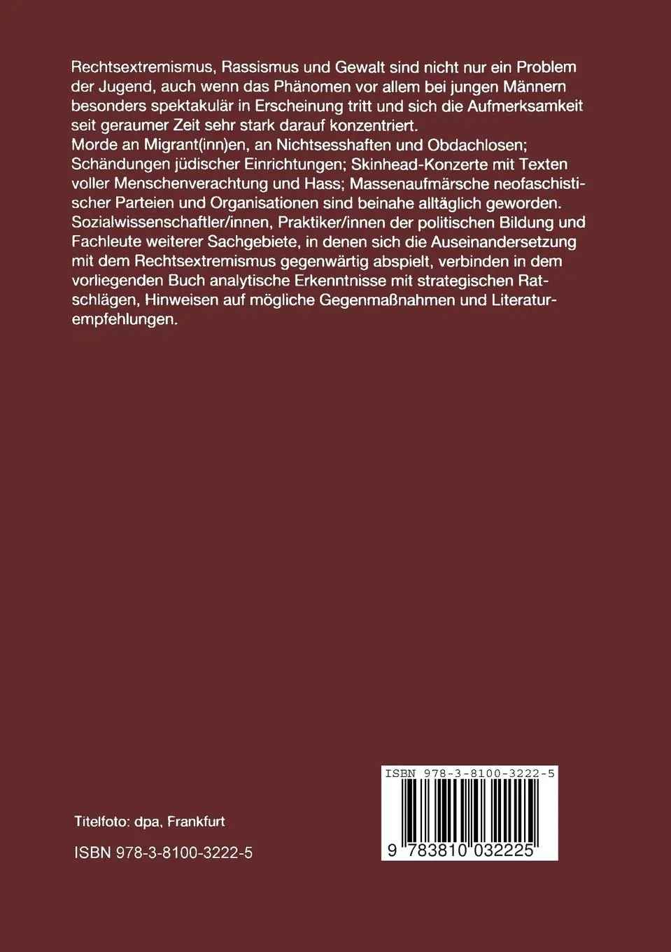 Rückseite: 9783810032225 | Jugend, Rechtsextremismus und Gewalt | Analyse und Argumente | Buch