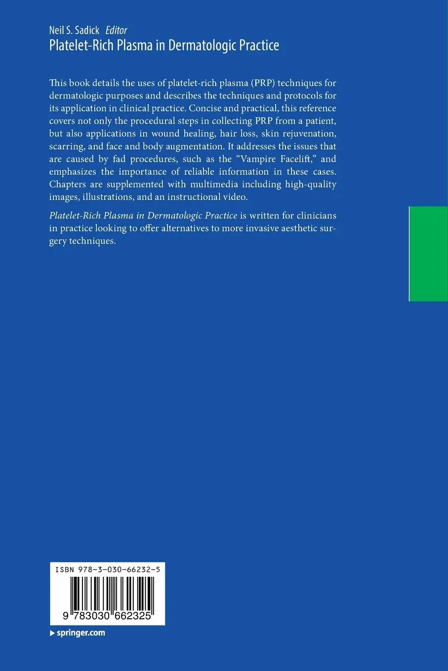 Rückseite: 9783030662325 | Platelet-Rich Plasma in Dermatologic Practice | Neil S. Sadick | Buch