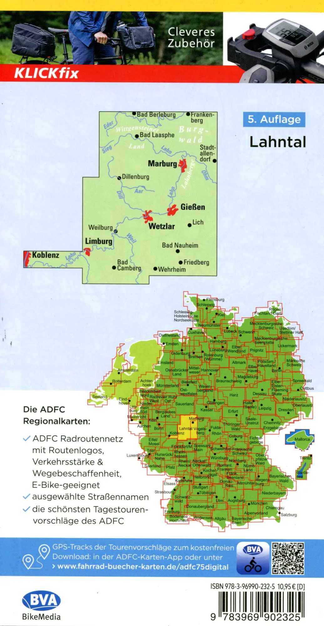 Bild: 9783969902325 | ADFC-Regionalkarte Lahntal, 1:75.000, mit Tagestourenvorschlägen,...