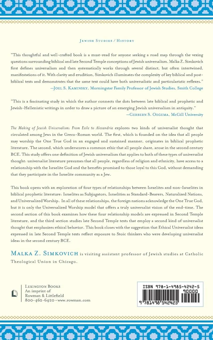 Rückseite: 9781498542425 | Making of Jewish Universalism | From Exile to Alexandria | Simkovich