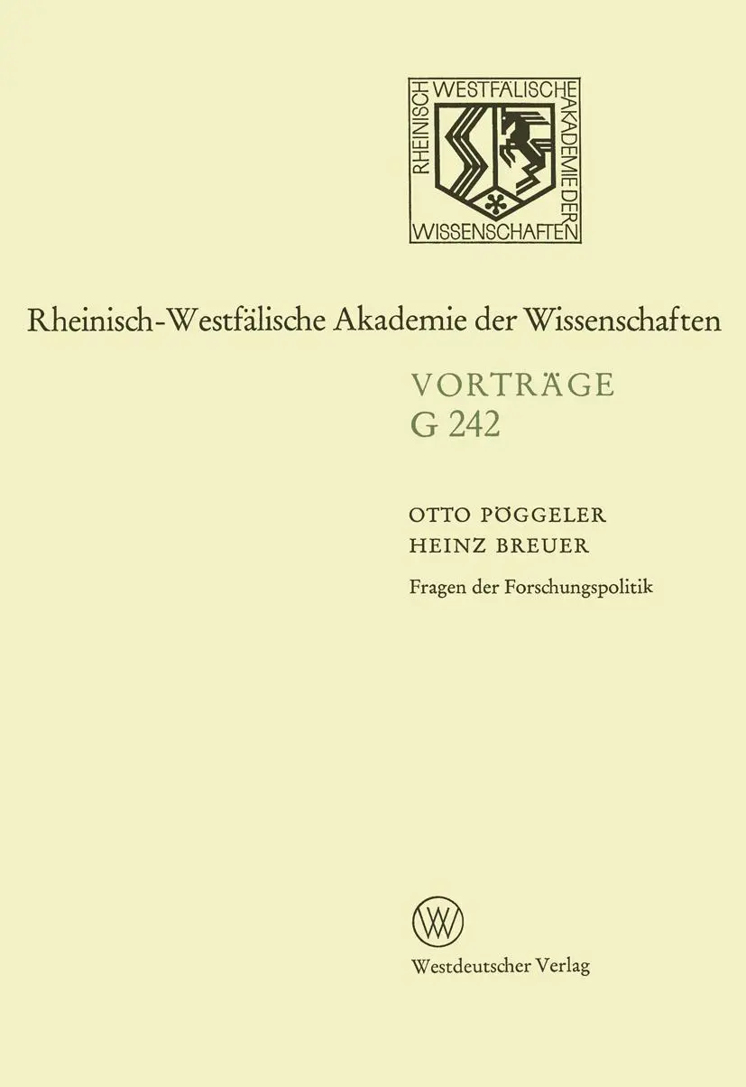 Cover: 9783531072425 | Fragen der Forschungspolitik | Otto Pöggeler | Taschenbuch | 68 S.