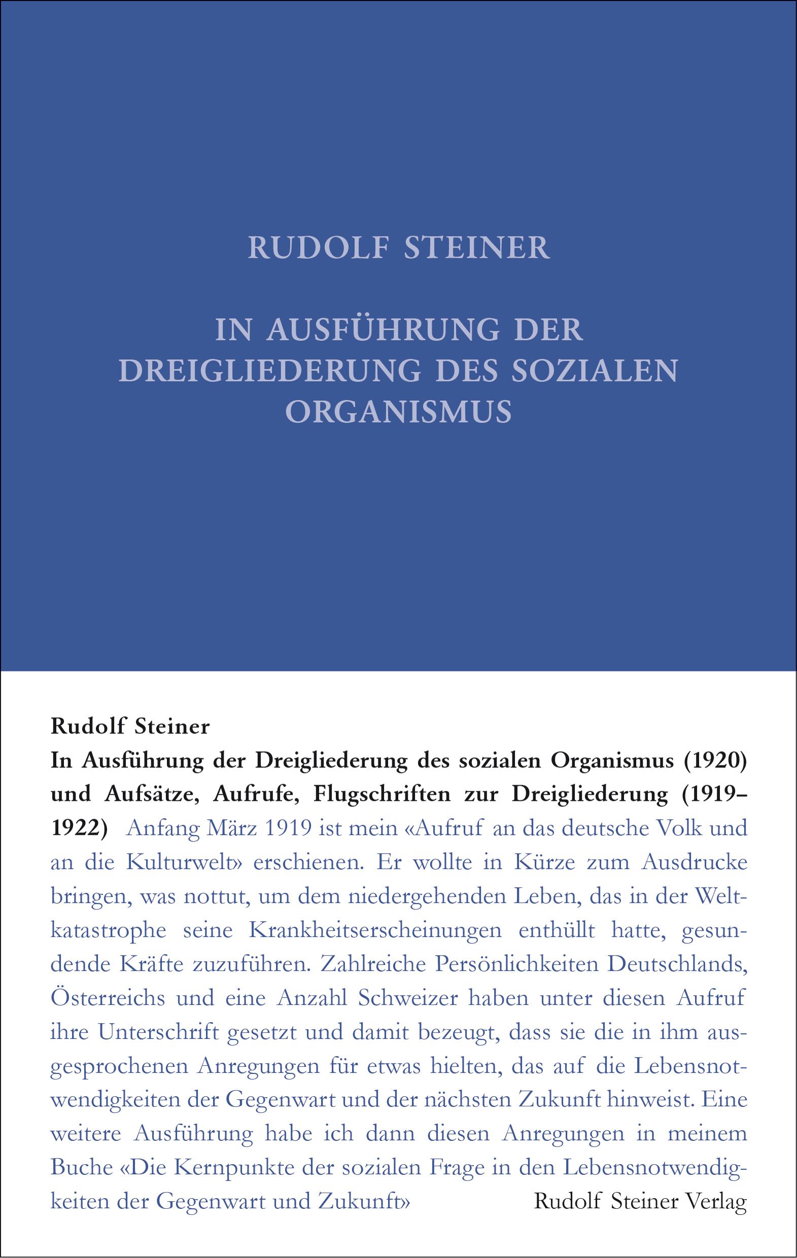 Cover: 9783727402425 | In Ausführung der Dreigliederung des sozialen Organismus (1920) und...