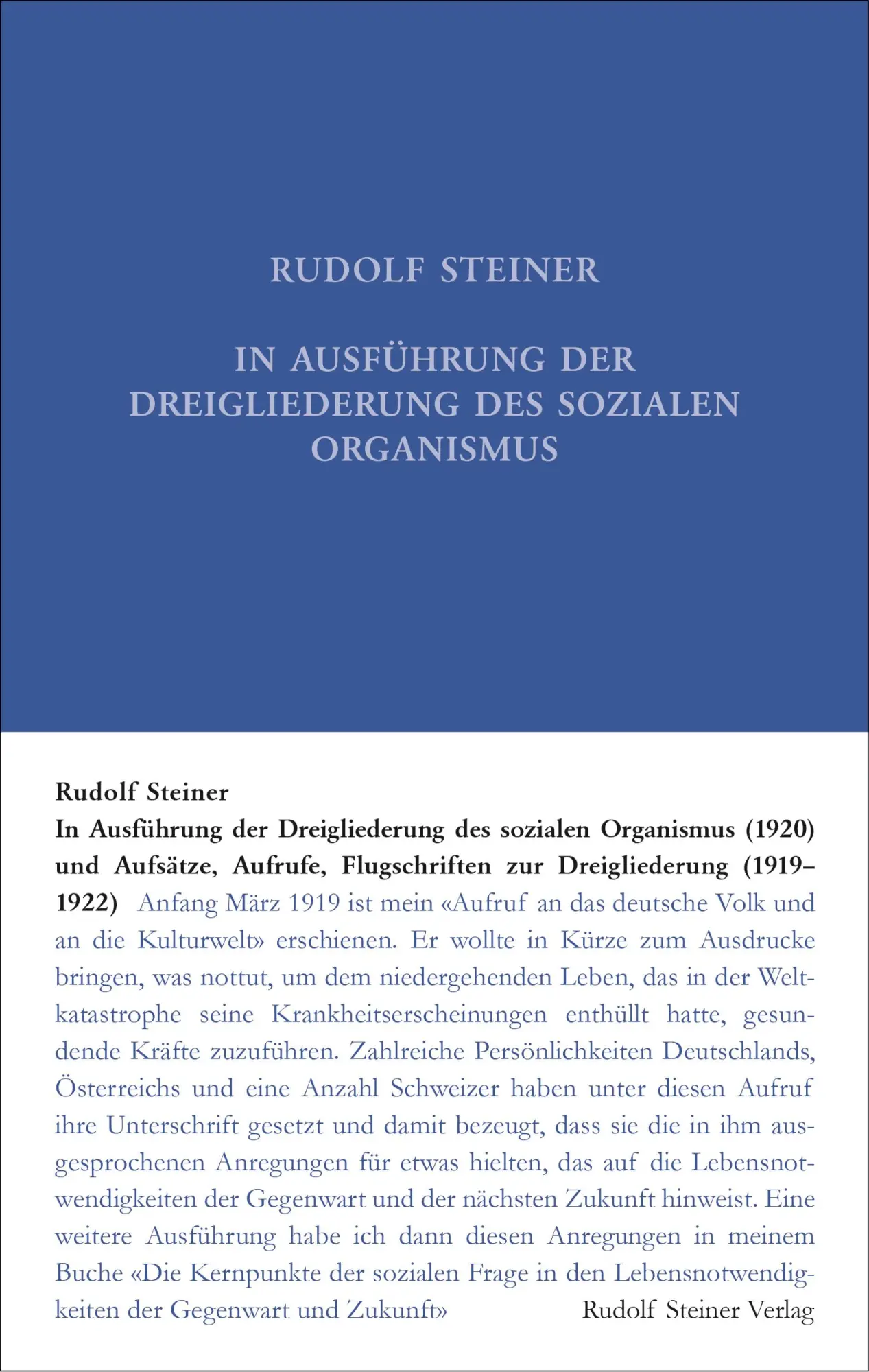 Cover: 9783727402425 | In Ausführung der Dreigliederung des sozialen Organismus (1920) und...