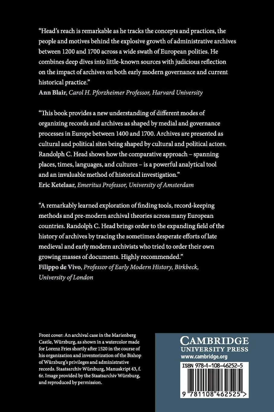 Rückseite: 9781108462525 | Making Archives in Early Modern Europe | Randolph C. Head | Buch