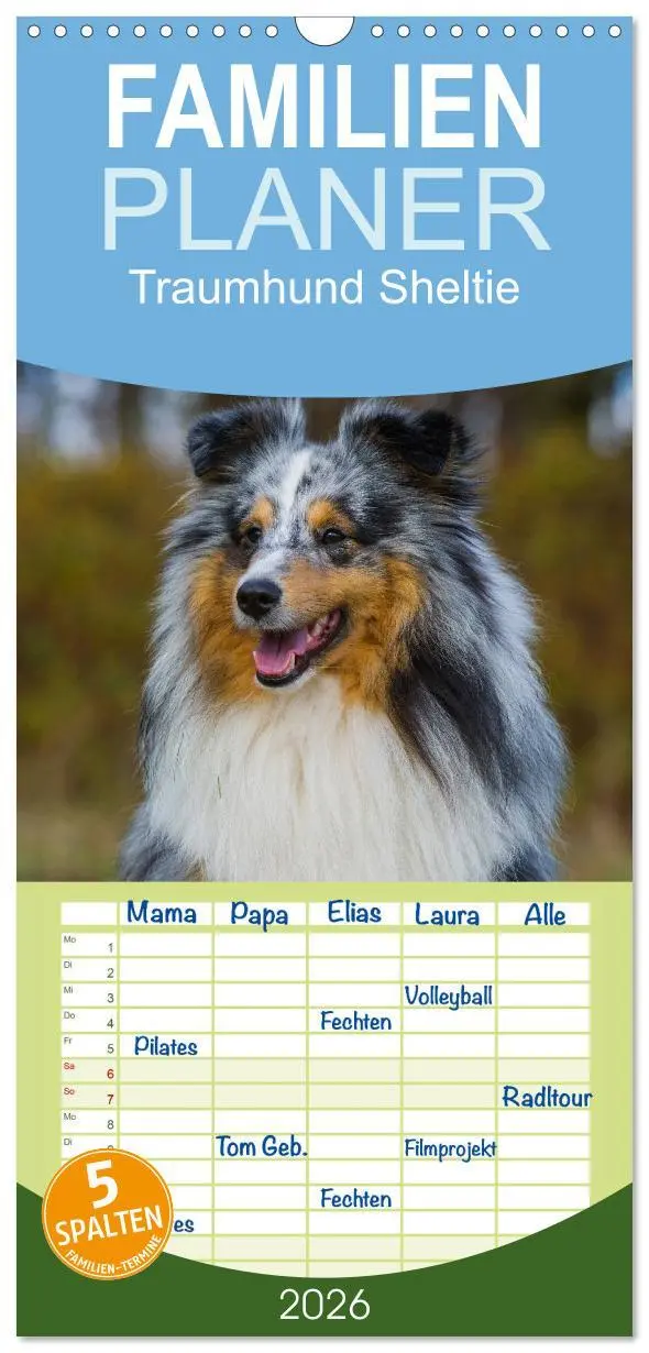 Cover: 9783516522525 | Familienplaner 2026 - Traumhund Sheltie mit 5 Spalten...