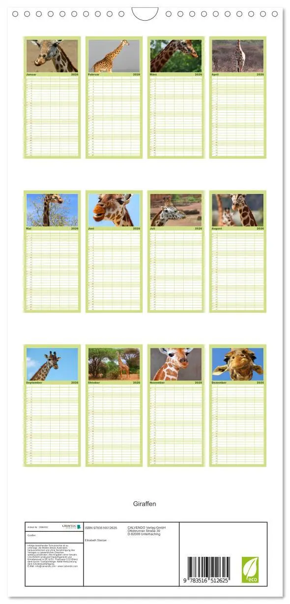 Bild: 9783516512625 | Familienplaner 2026 - Giraffen mit 5 Spalten (Wandkalender, 21 x 45...