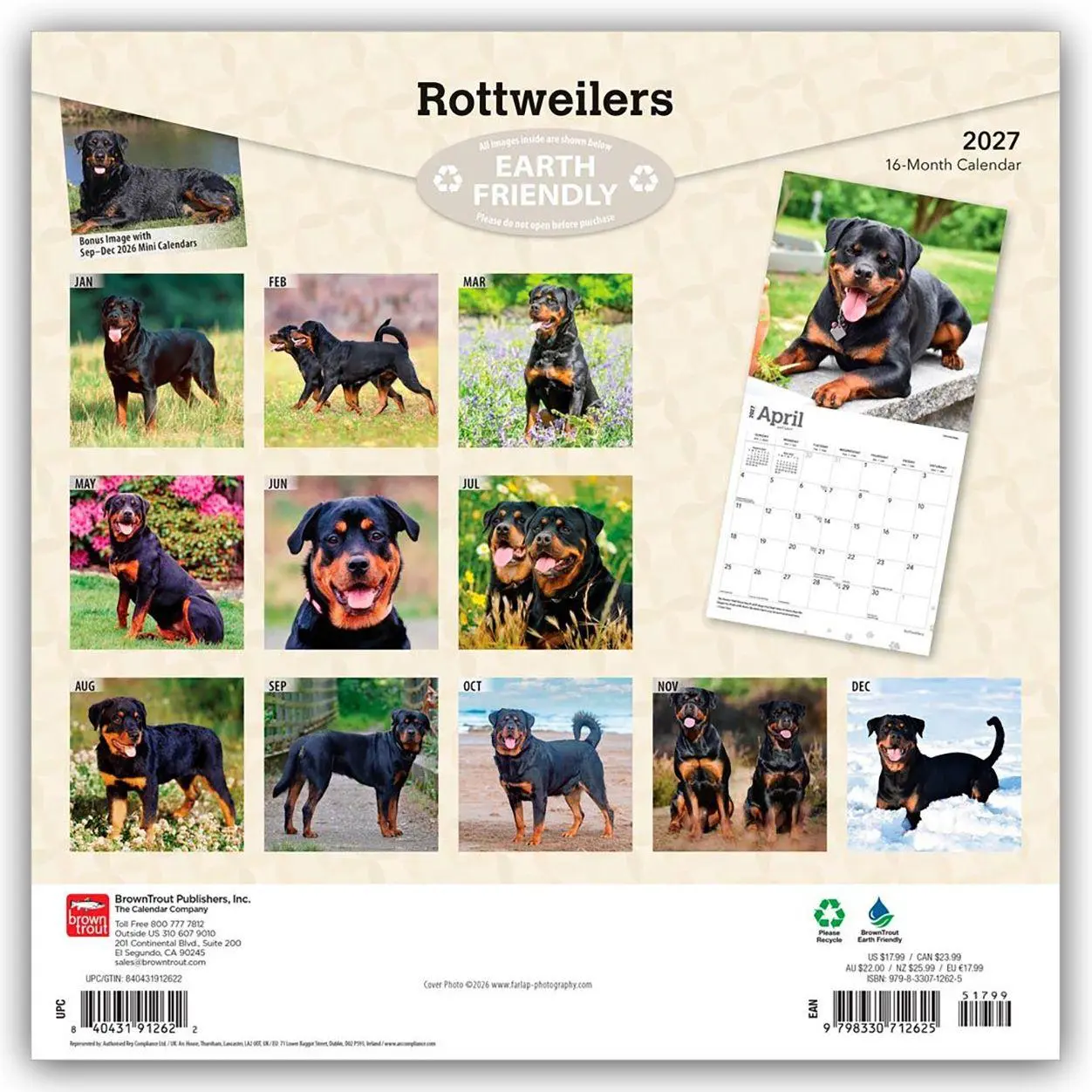 Rückseite: 9798330712625 | Rottweilers - Rottweiler 2027 - 16-Monatskalender | Publishers | 28 S.