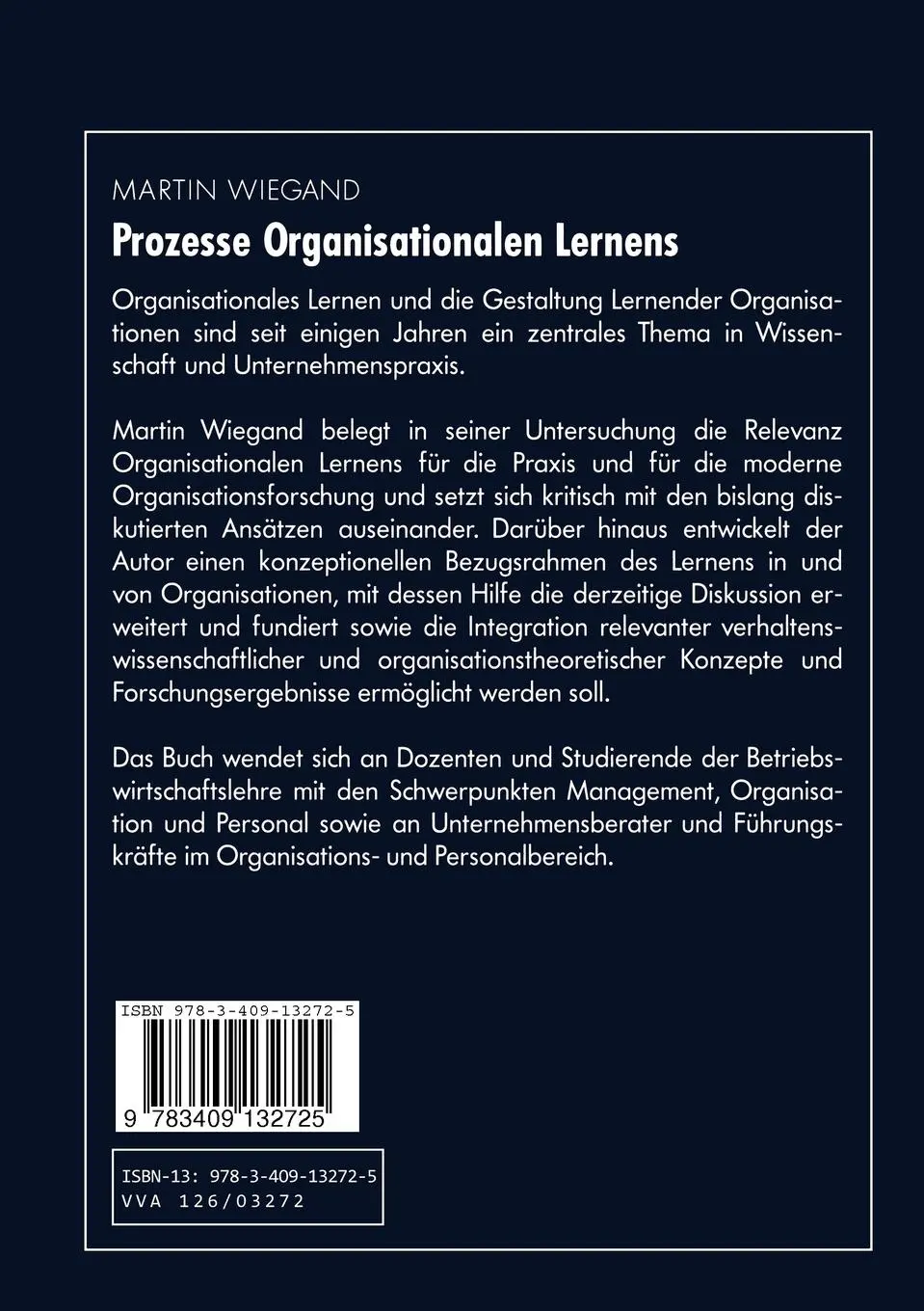 Rückseite: 9783409132725 | Prozesse Organisationalen Lernens | Martin Wiegand | Taschenbuch