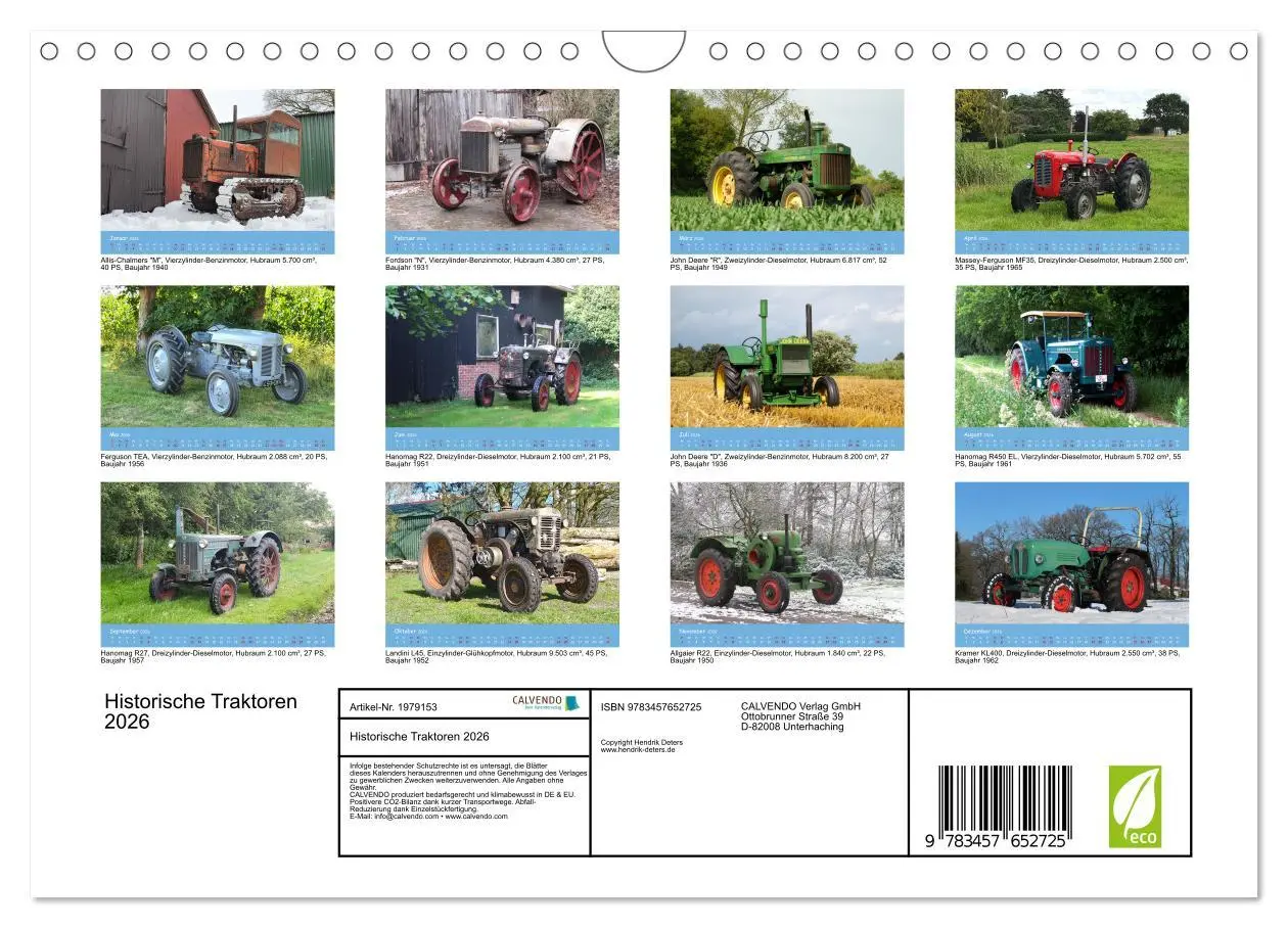 Bild: 9783457652725 | Historische Traktoren 2026 (Wandkalender 2026 DIN A4 quer),...