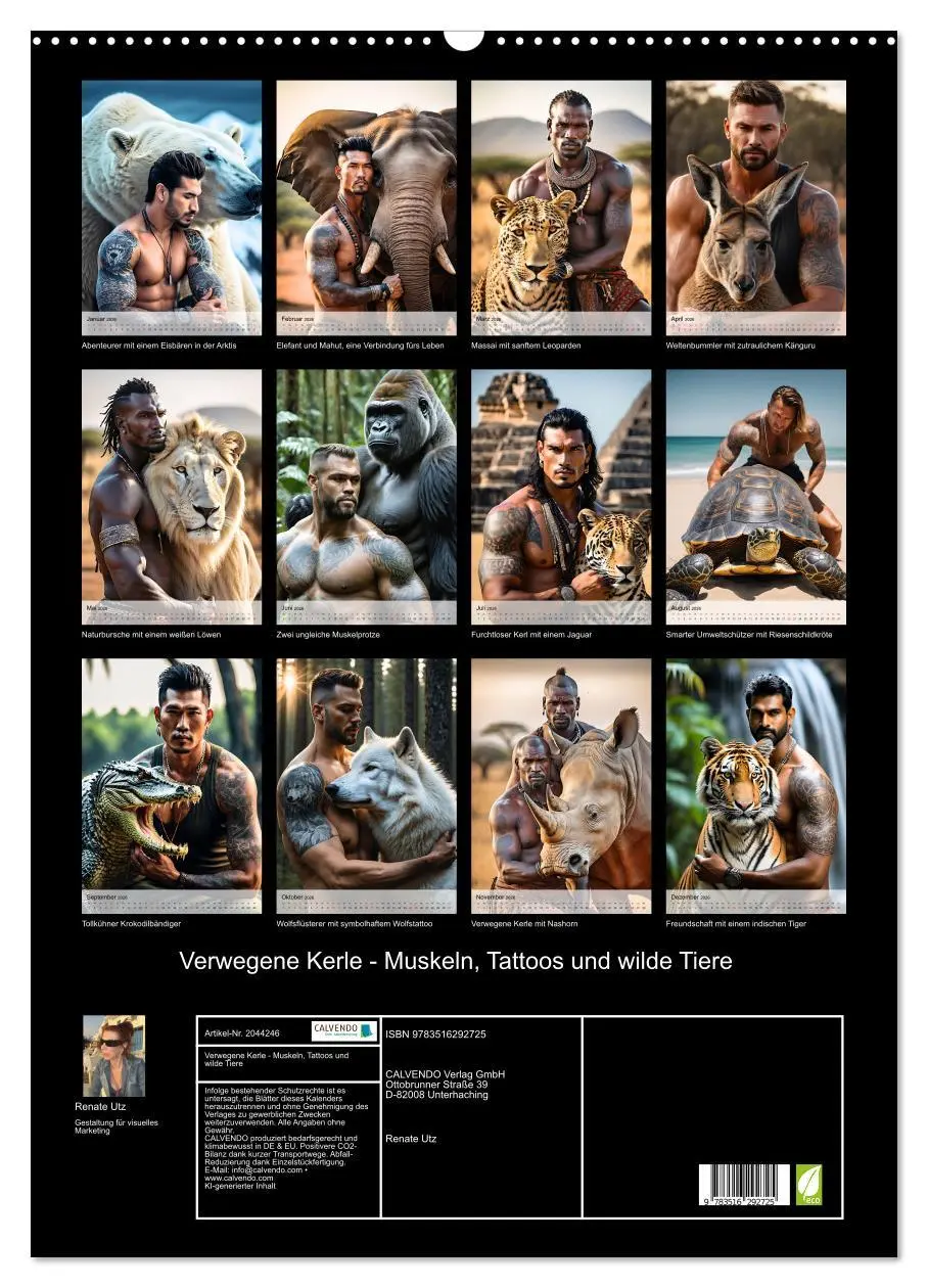 Bild: 9783516292725 | Verwegene Kerle - Muskeln, Tattoos und wilde Tiere (Wandkalender...