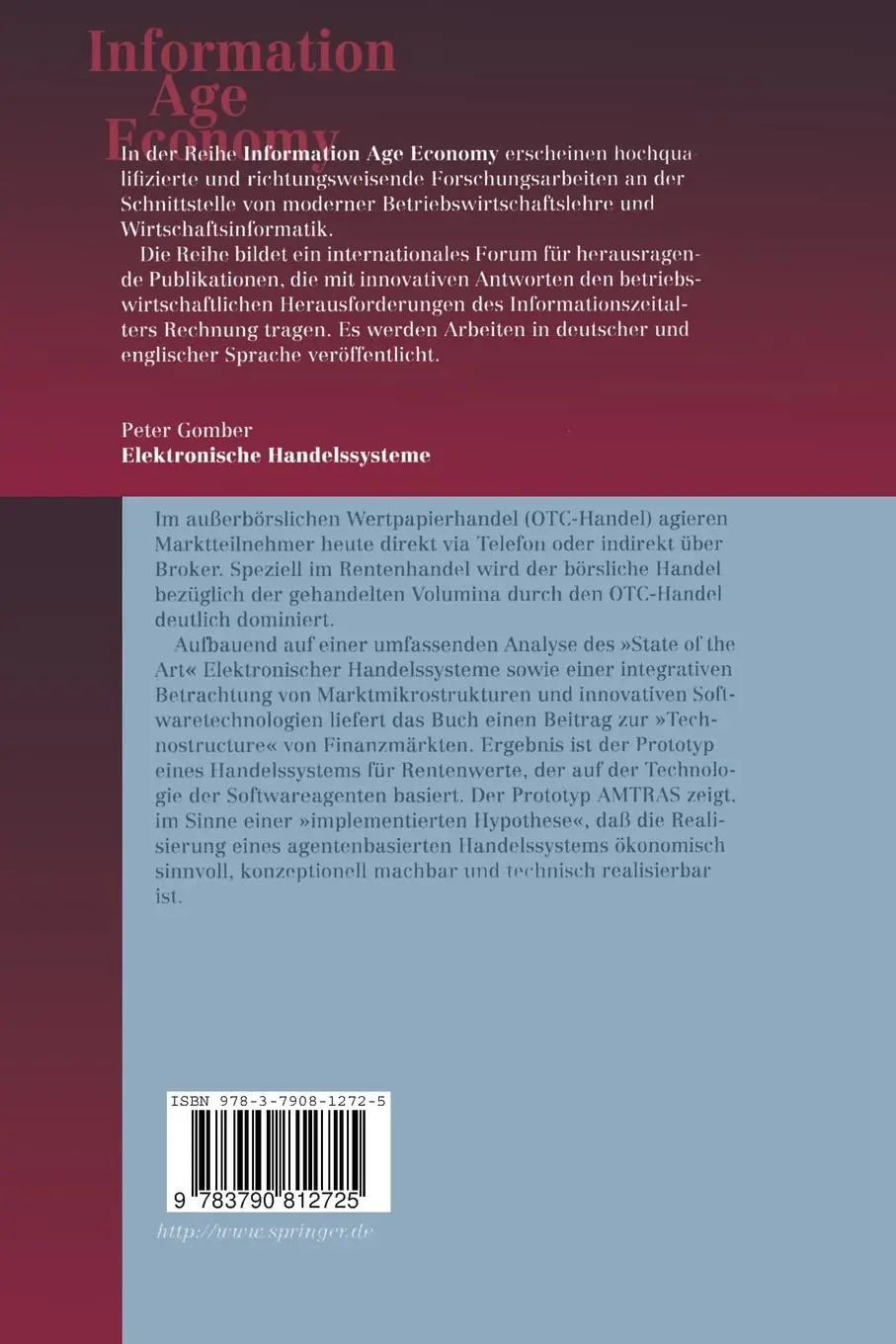 Rückseite: 9783790812725 | Elektronische Handelssysteme | Peter Gomber | Taschenbuch | xiv | 2000