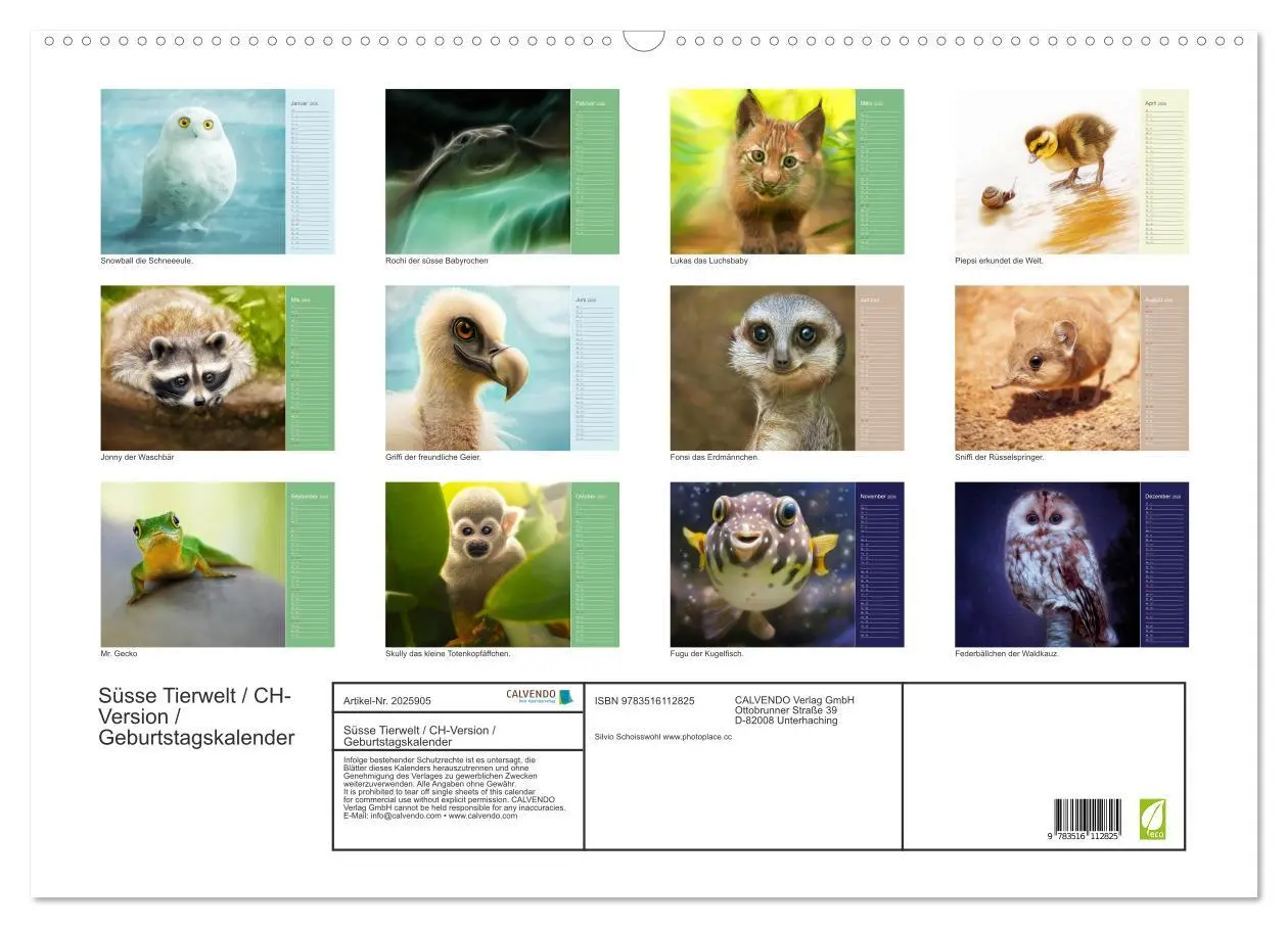 Bild: 9783516112825 | Süsse Tierwelt / CH-Version / Geburtstagskalender (Wandkalender...