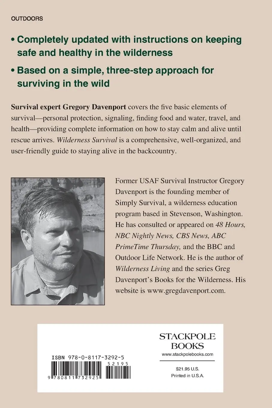 Rückseite: 9780811732925 | Wilderness Survival, Second Edition | Gregory J. Davenport | Buch