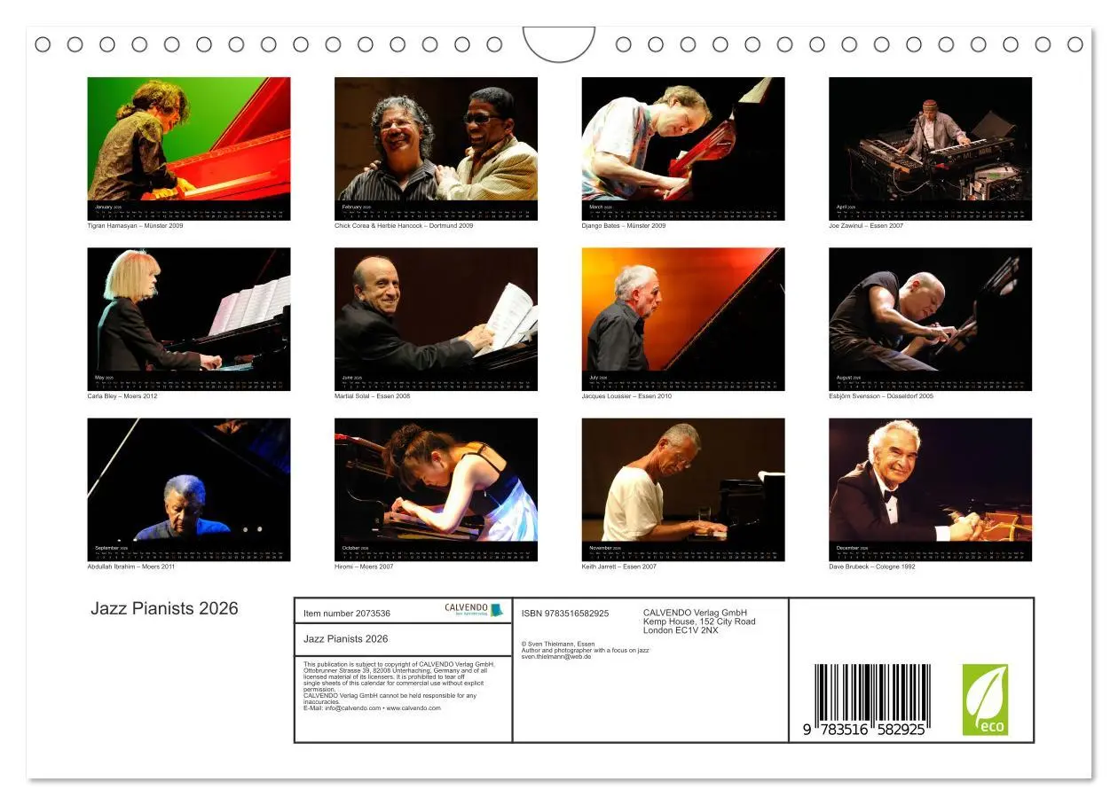 Bild: 9783516582925 | Jazz Pianists 2026 (Wall Calendar 2026 DIN A4 landscape), CALVENDO...