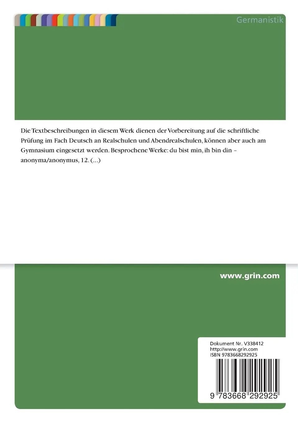 Rückseite: 9783668292925 | Lyrik von Andreas Gryphius bis Ulla Hahn. Textbeschreibungen zur...