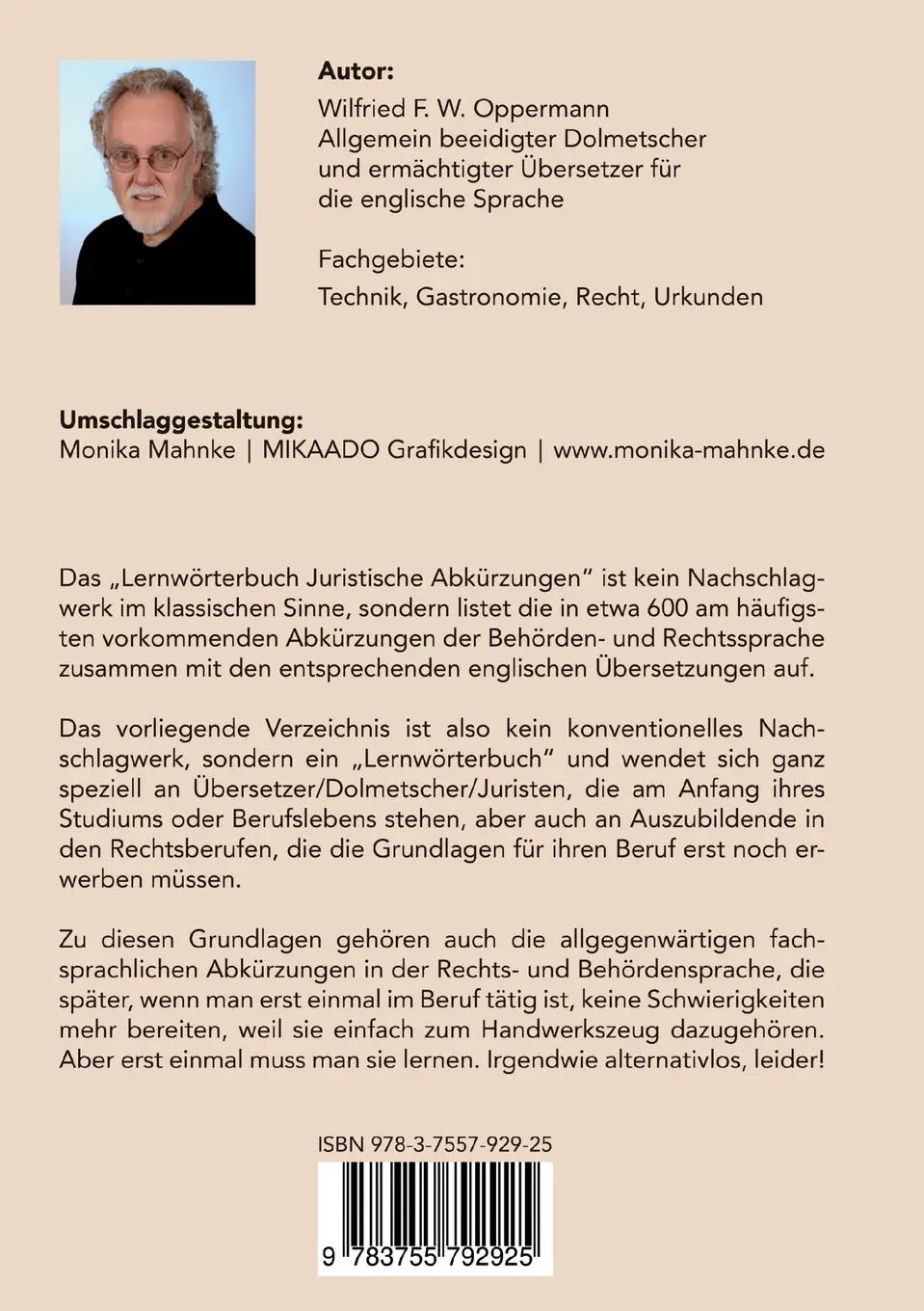 Rückseite: 9783755792925 | Lernwörterbuch | Juristische Abkürzungen | Wilfried F. W. Oppermann