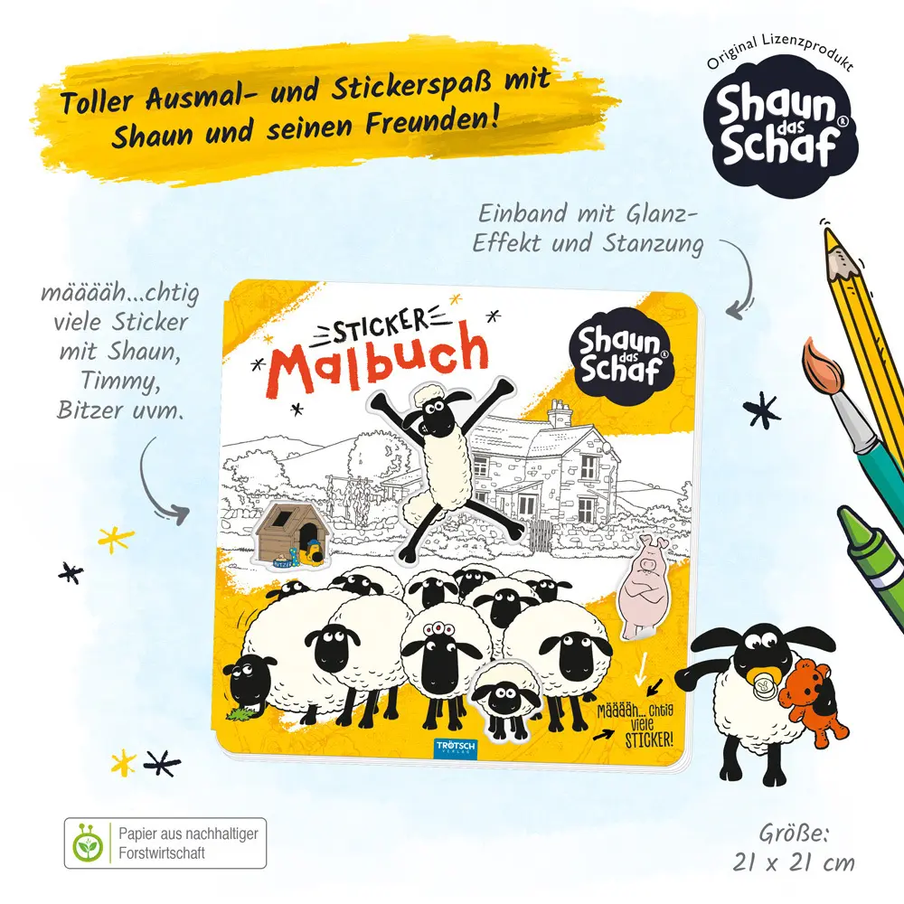 Bild: 9783988023025 | Trötsch Shaun das Schaf Stickermalbuch Malbuch mit Stickern | Co.KG