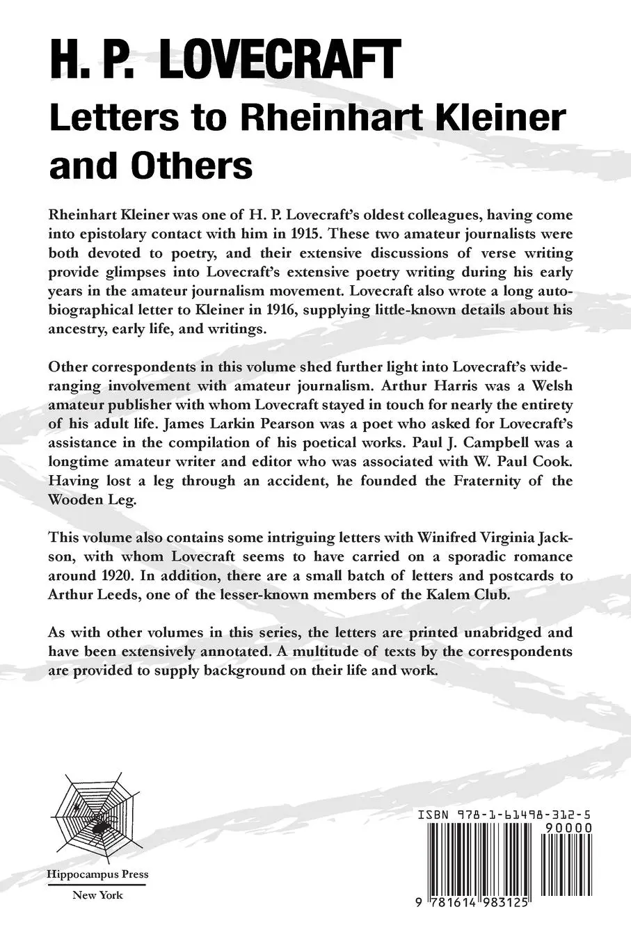 Rückseite: 9781614983125 | Letters to Rheinhart Kleiner and Others | H. P. Lovecraft | Buch