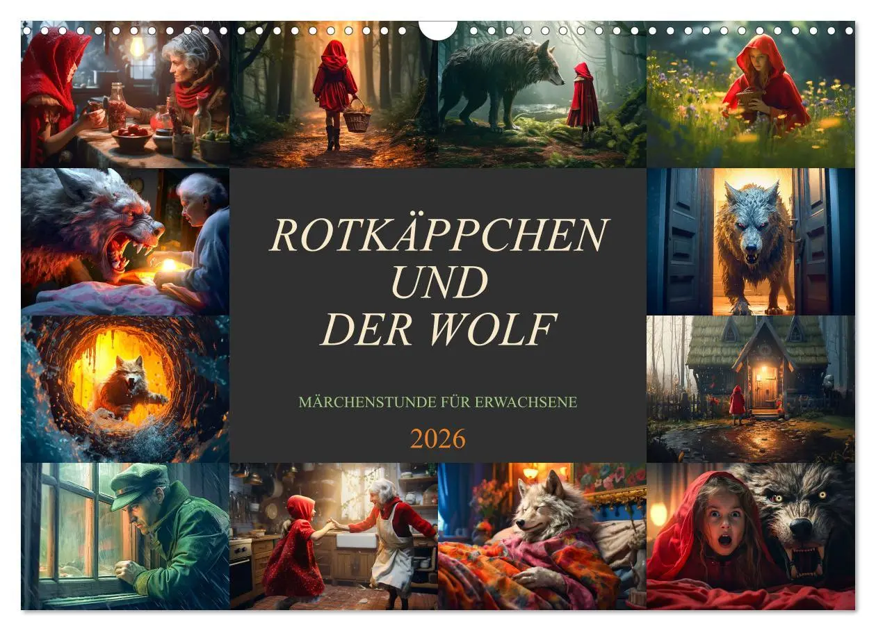 Cover: 9783457513125 | Rotkäppchen und der Wolf (Wandkalender 2026 DIN A3 quer), CALVENDO...