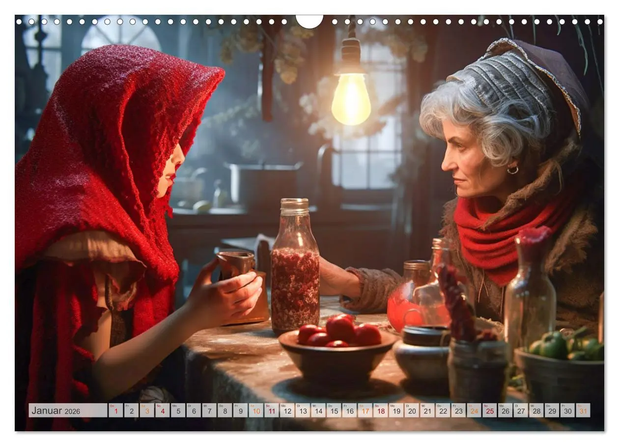 Bild: 9783457513125 | Rotkäppchen und der Wolf (Wandkalender 2026 DIN A3 quer), CALVENDO...