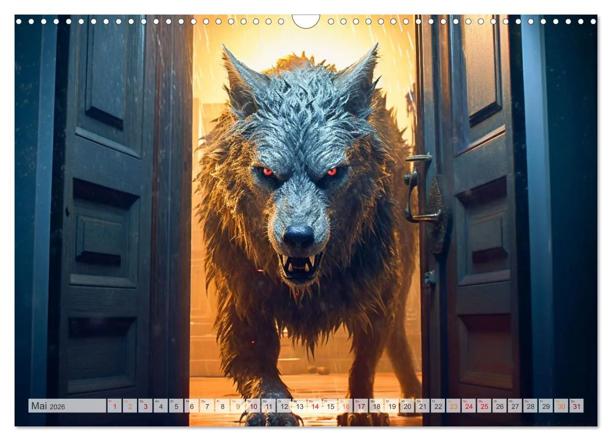 Bild: 9783457513125 | Rotkäppchen und der Wolf (Wandkalender 2026 DIN A3 quer), CALVENDO...