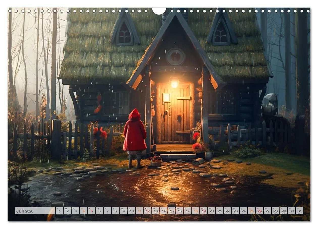 Bild: 9783457513125 | Rotkäppchen und der Wolf (Wandkalender 2026 DIN A3 quer), CALVENDO...