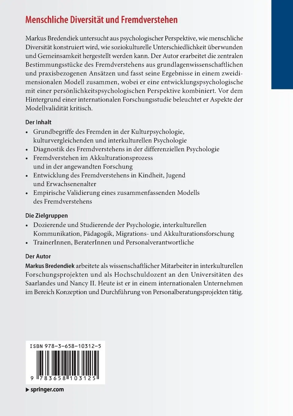 Rückseite: 9783658103125 | Menschliche Diversität und Fremdverstehen | Markus Bredendiek | Buch