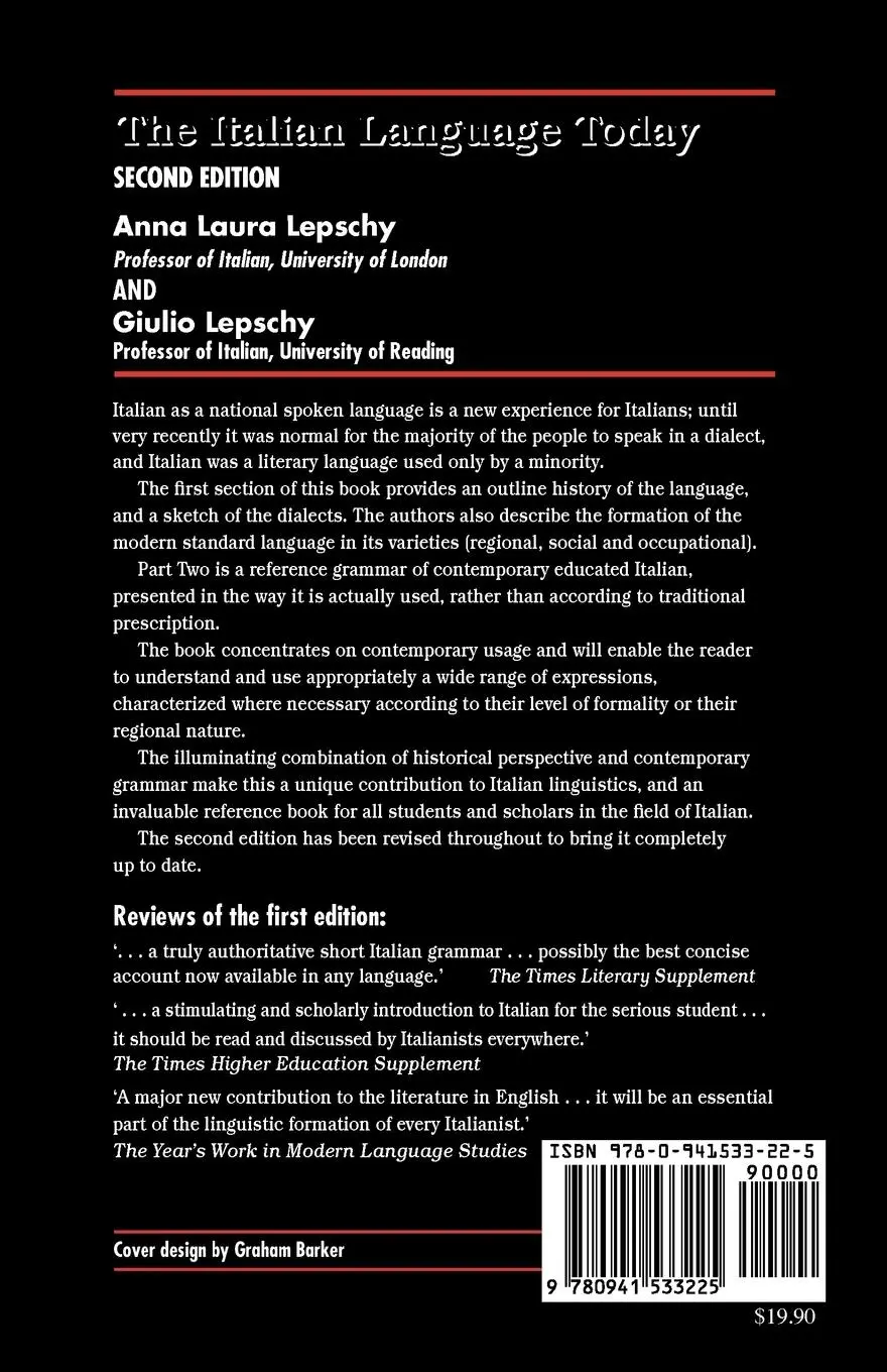 Rückseite: 9780941533225 | The Italian Language Today | Anna Laura Lepschy (u. a.) | Taschenbuch