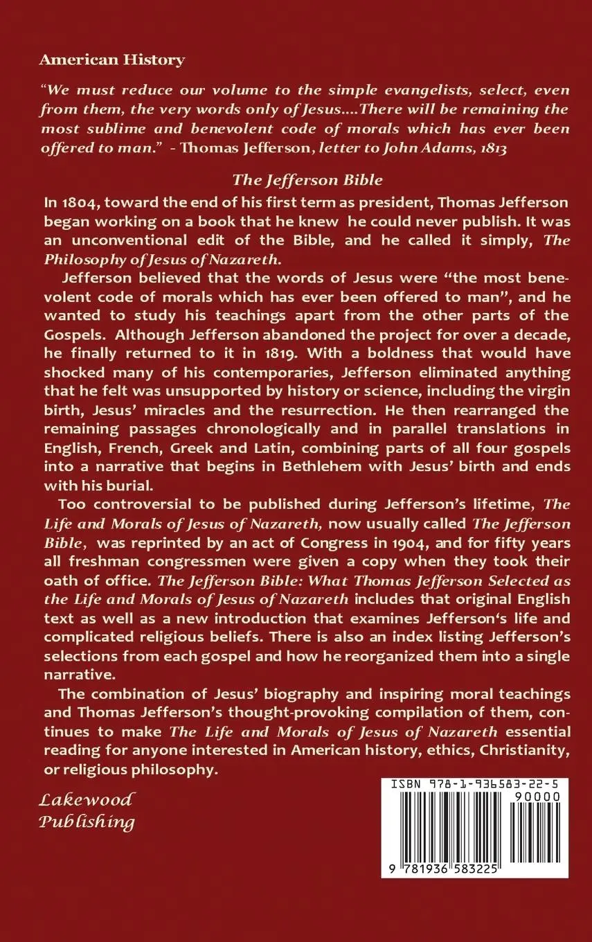 Rückseite: 9781936583225 | THE JEFFERSON BIBLE What Thomas Jefferson Selected as THE LIFE AND...