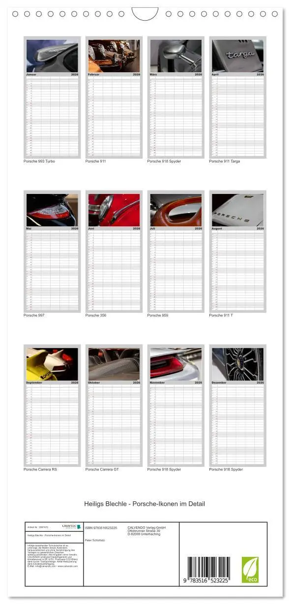 Bild: 9783516523225 | Familienplaner 2026 - Heiligs Blechle - Porsche-Ikonen im Detail...