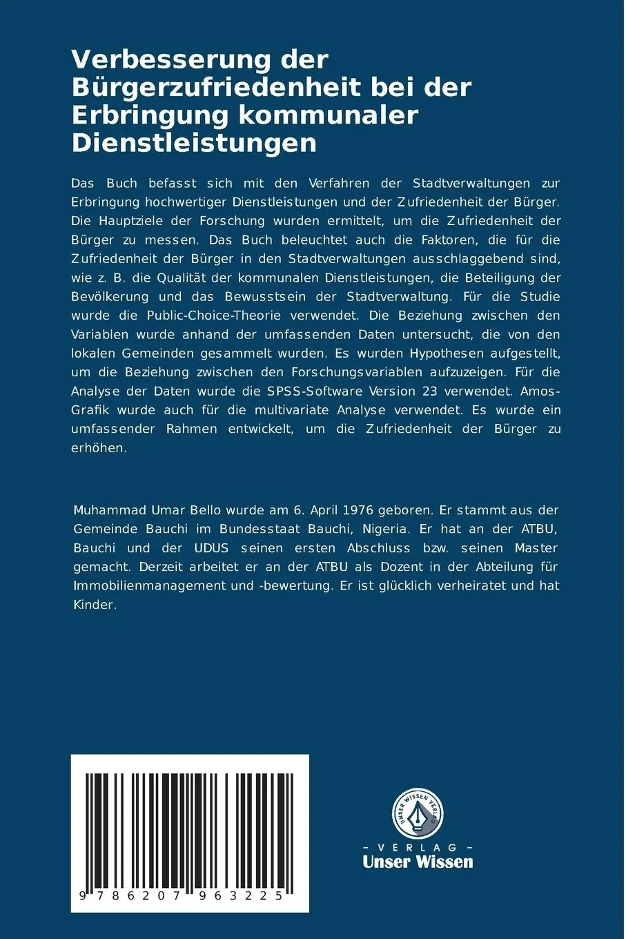 Rückseite: 9786207963225 | Verbesserung der Bürgerzufriedenheit bei der Erbringung kommunaler...
