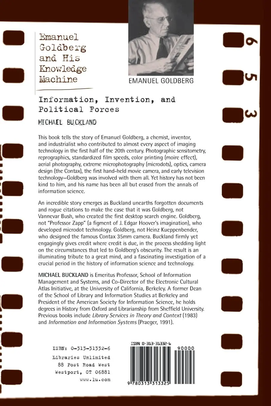 Rückseite: 9780313313325 | Emanuel Goldberg and His Knowledge Machine | Michael Buckland | Buch