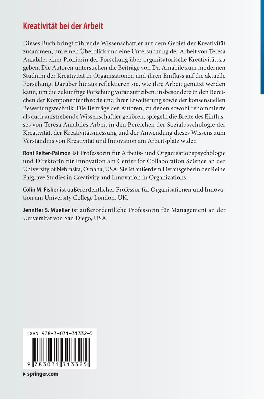 Rückseite: 9783031313325 | Kreativität bei der Arbeit | Roni Reiter-Palmon (u. a.) | Buch | xxvii