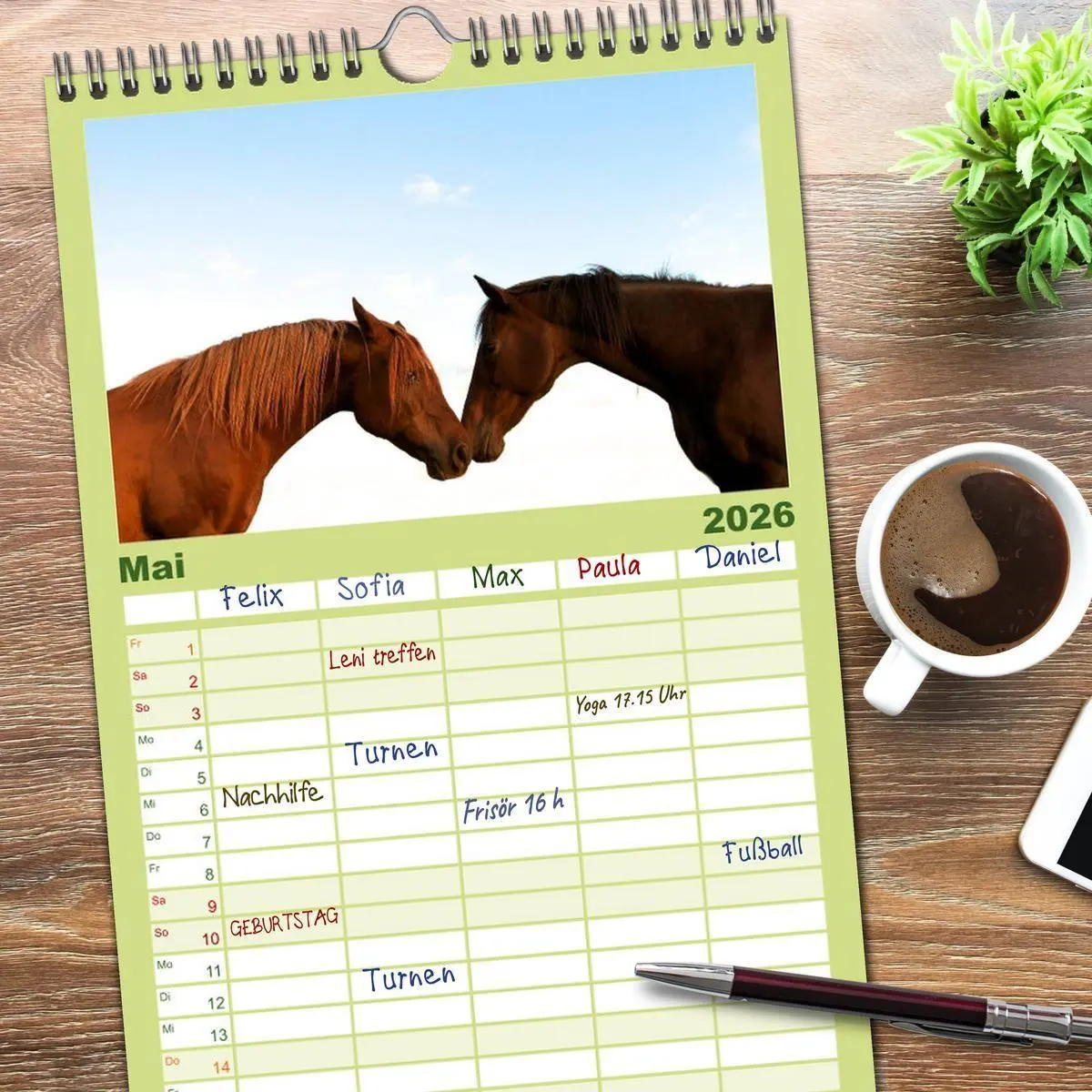Bild: 9783516513325 | Familienplaner 2026 - Wilde Pferde mit 5 Spalten (Wandkalender, 21...