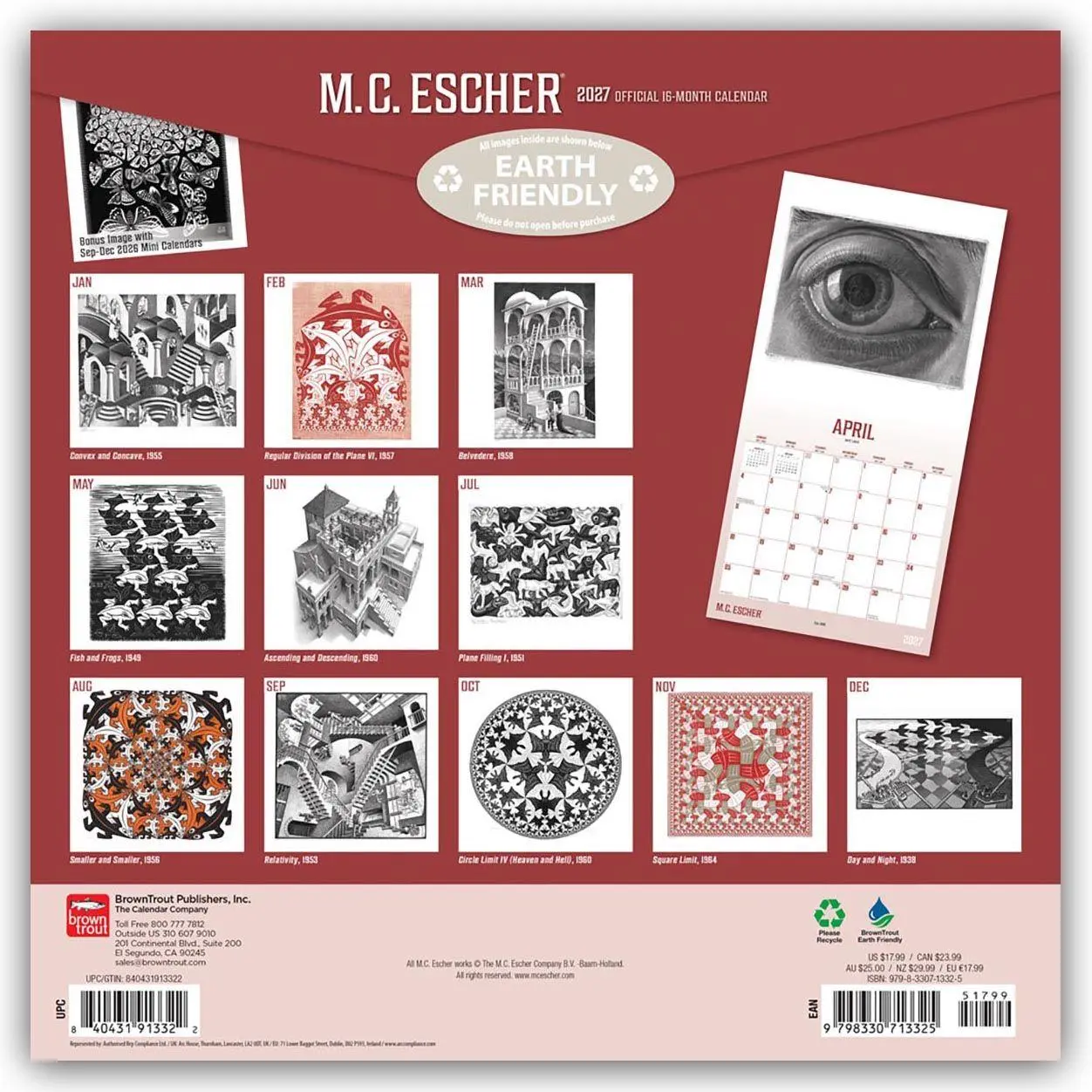 Rückseite: 9798330713325 | M. C. Escher 2027 - 16-Monatskalender | Browntrout Publishers | 28 S.