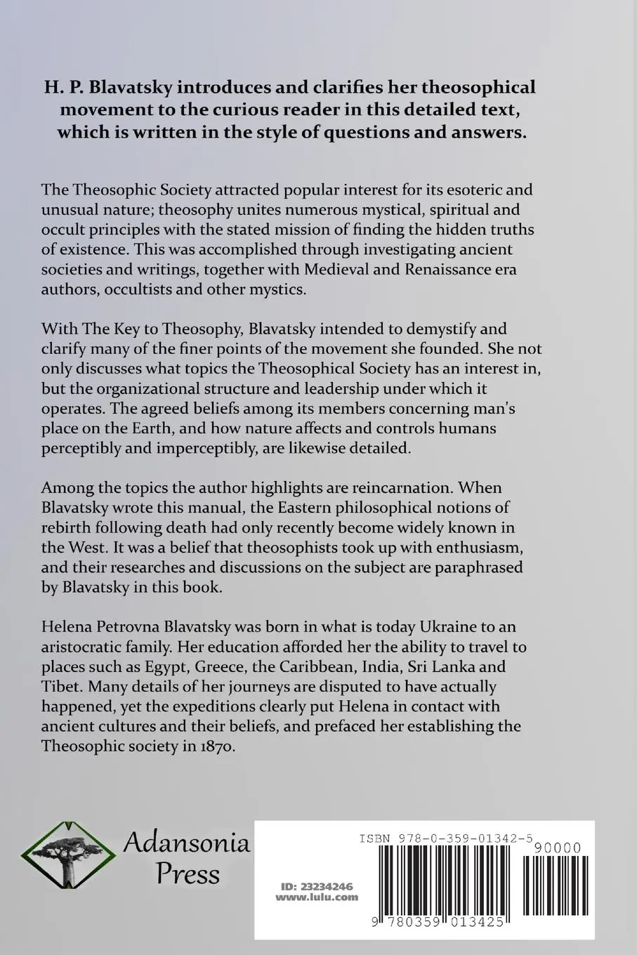 Rückseite: 9780359013425 | The Key to Theosophy | H. P. Blavatsky | Taschenbuch | Englisch | 2018