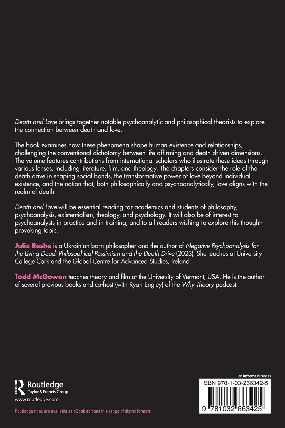 Rückseite: 9781032663425 | Death and Love | Psychoanalytic and Philosophical Perspectives | Buch