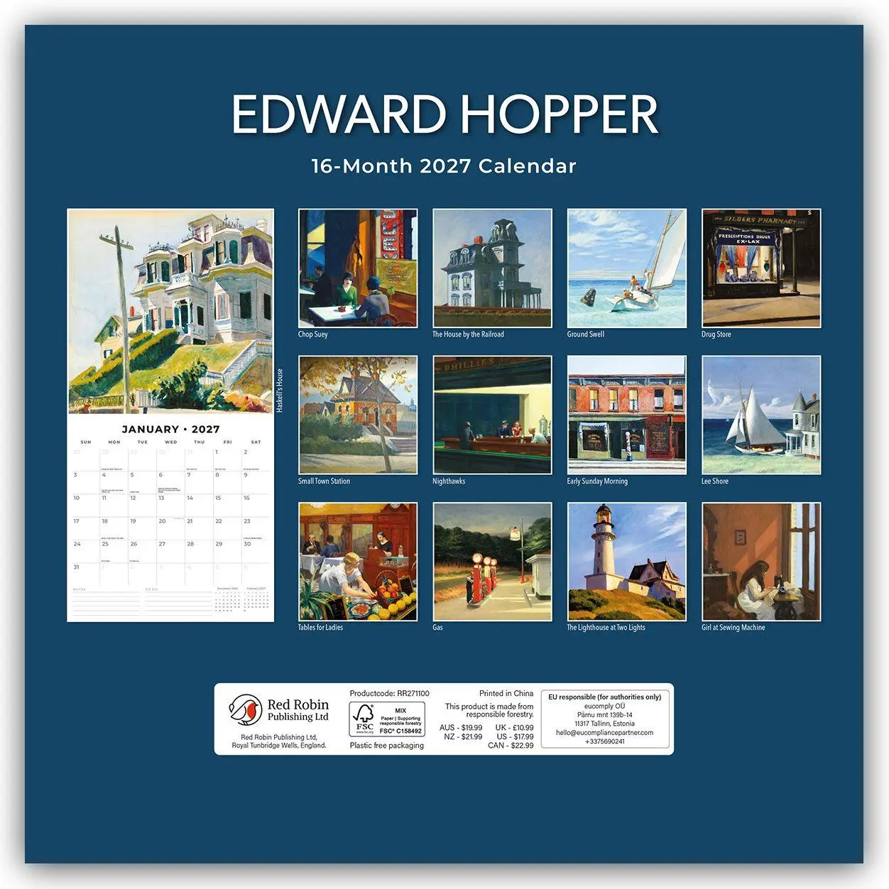 Rückseite: 9781837013425 | Edward Hopper 2027 - 16-Monatskalender | Robin Red | Kalender | 28 S.