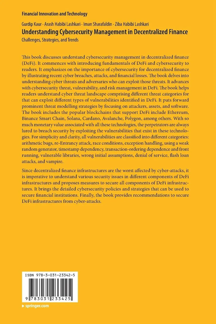 Rückseite: 9783031233425 | Understanding Cybersecurity Management in Decentralized Finance | Buch
