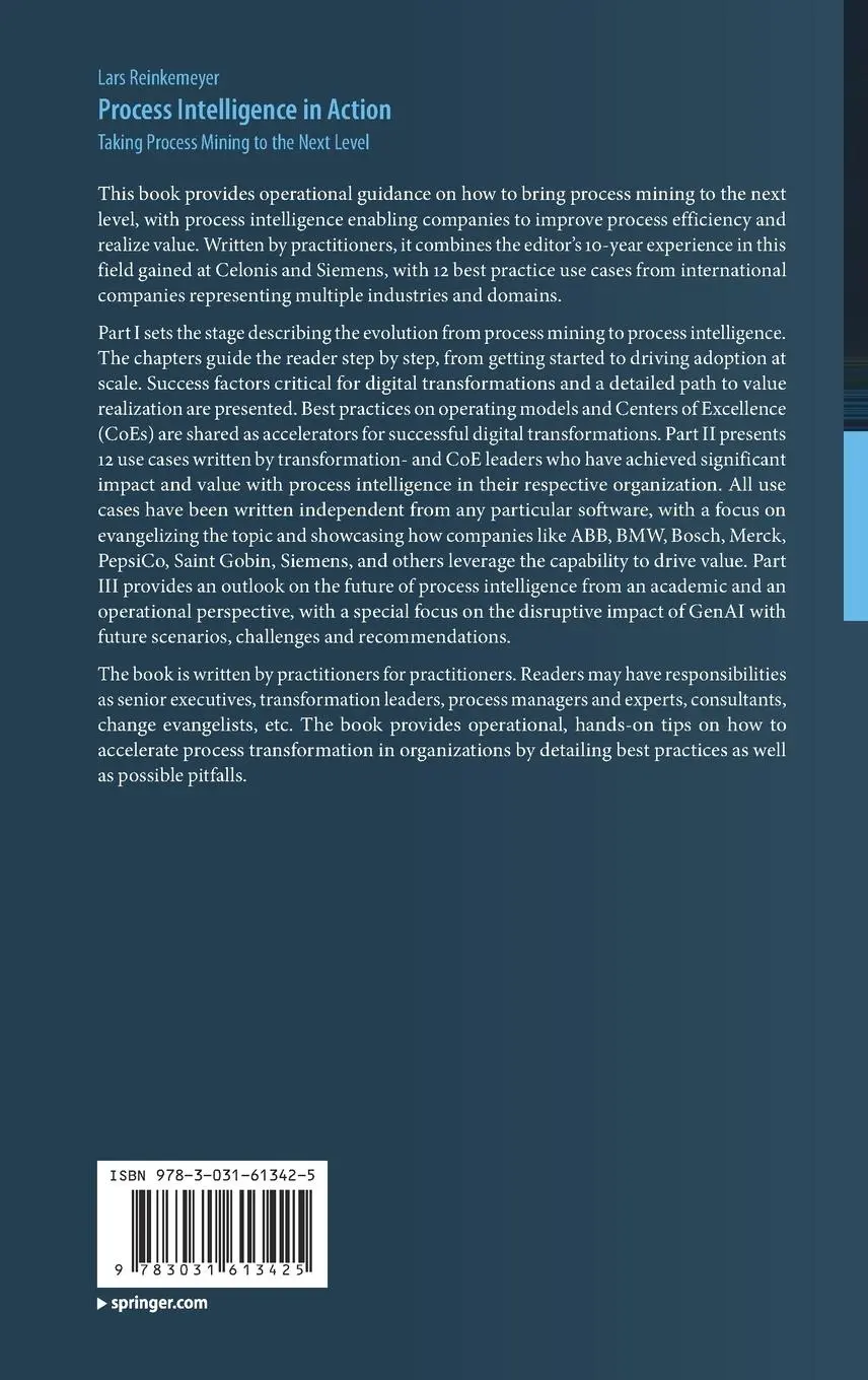 Rückseite: 9783031613425 | Process Intelligence in Action | Lars Reinkemeyer | Buch | xxiv | 2024