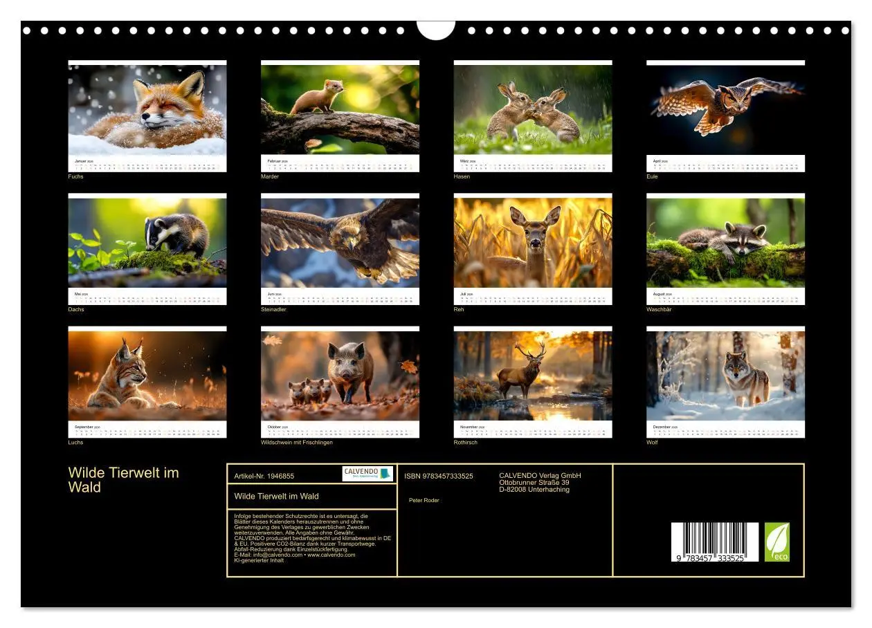 Bild: 9783457333525 | Wilde Tierwelt im Wald (Wandkalender 2026 DIN A3 quer), CALVENDO...