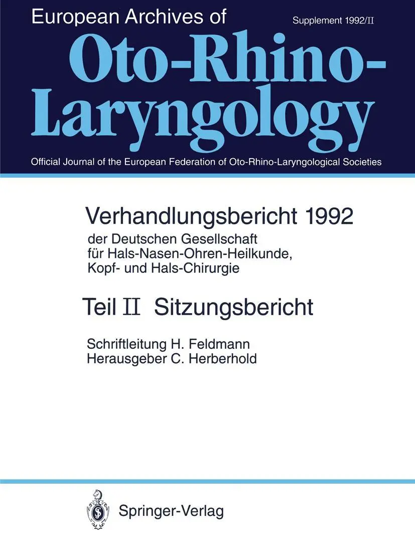 Sitzungsbericht (Verhandlungsbericht der Deutschen Gesellschaft für Hals-Nasen-Ohren-Heilkunde, Kopf- und Hals-Chirurgie / Verh.ber.Dt.Ges.HNO-Heilkunde 1992) (German Edition)