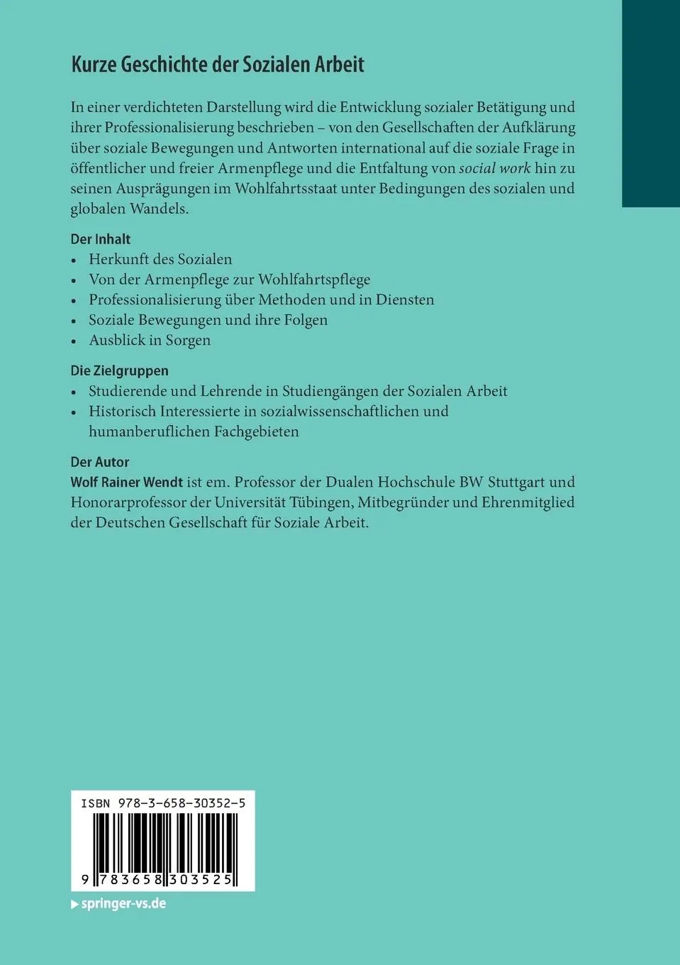 Rückseite: 9783658303525 | Kurze Geschichte der Sozialen Arbeit | Wolf Rainer Wendt | Taschenbuch