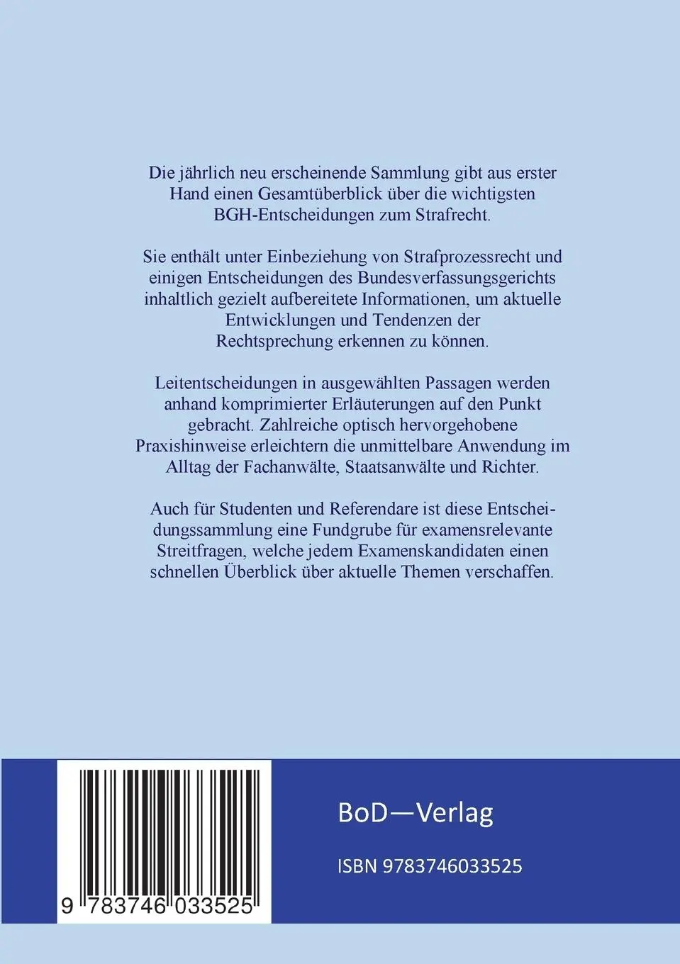 Rückseite: 9783746033525 | BGH-Rechtsprechung Strafrecht - Jahrbuch 2018 | Graf (u. a.) | Buch
