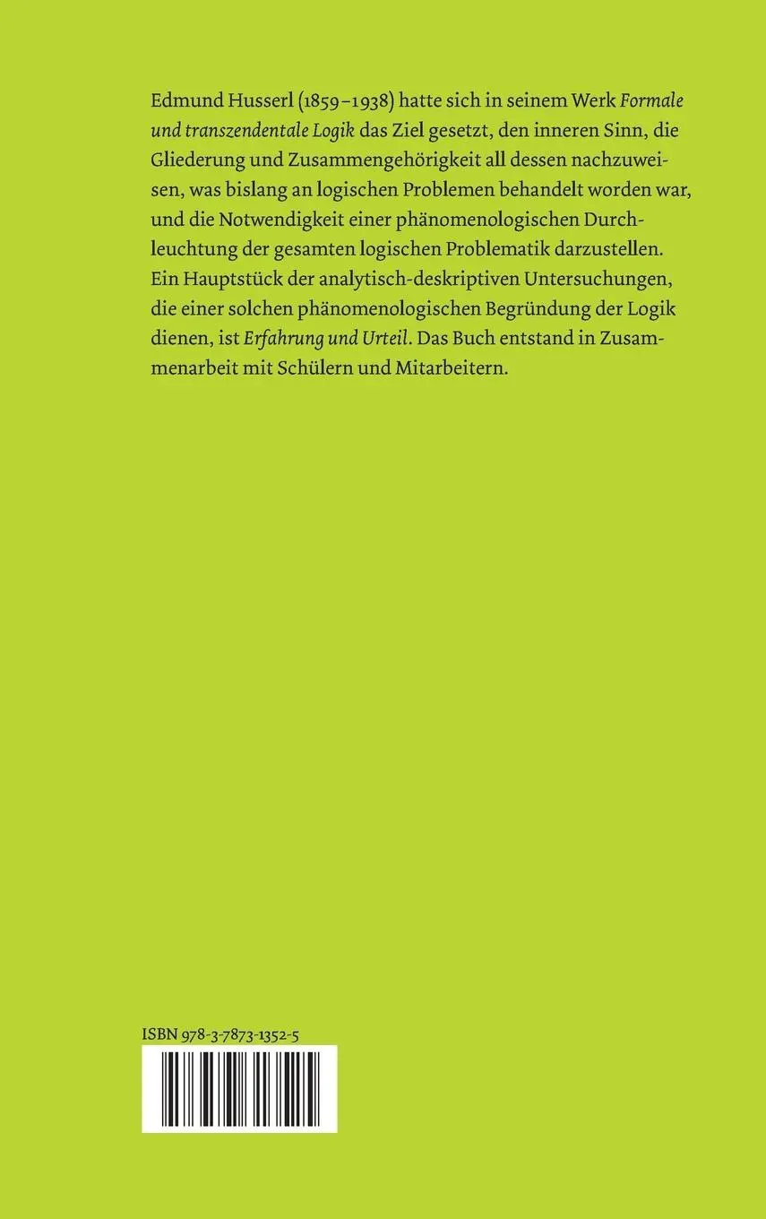 Rückseite: 9783787313525 | Erfahrung und Urteil | Untersuchungen zur Genealogie der Logik | Buch