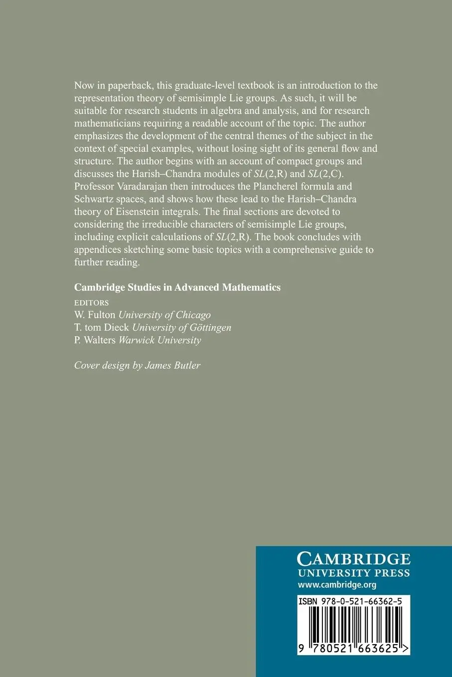 Rückseite: 9780521663625 | An Introduction to Harmonic Analysis on Semisimple Lie Groups | Buch